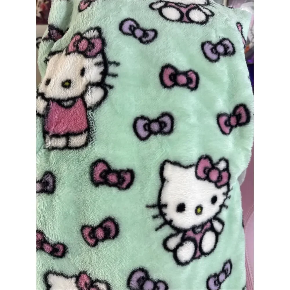 Hello Kitty Throw Blanket Ultra Fine Faux Green Fur Bowtastic Pink 2024 Sanrio